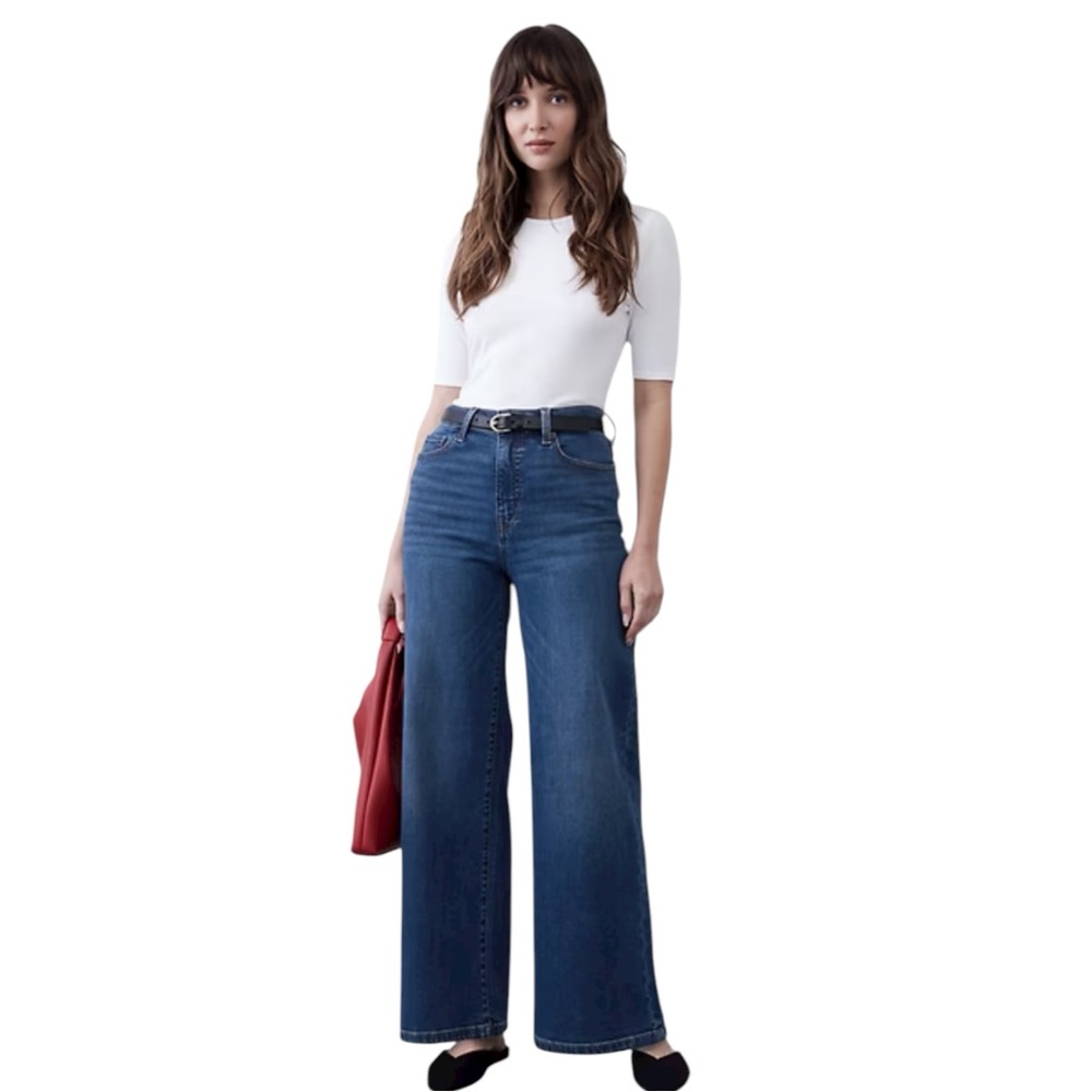 BANANA REPUBLIC High-Rise Wide Leg Denim Jean dark wash, size 25P petite NWOT